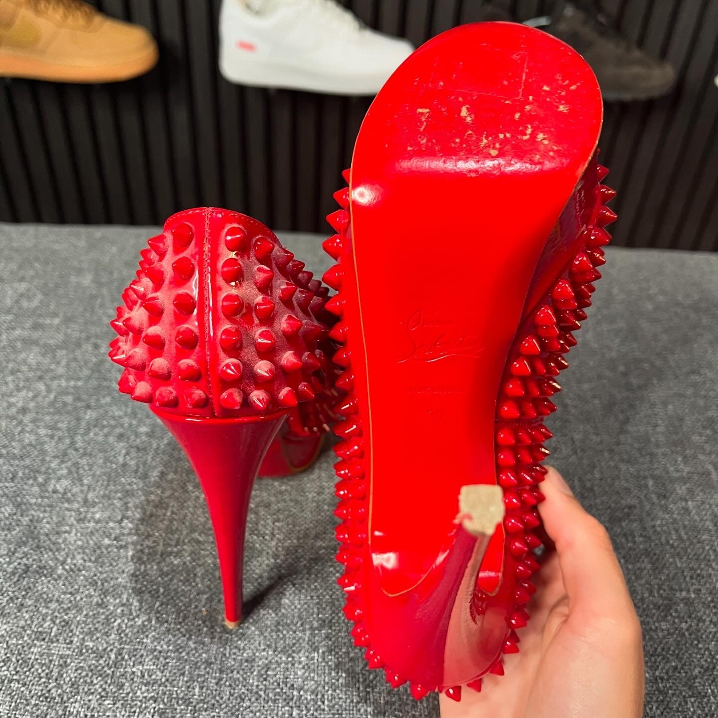 Christian louboutin red spike heels hotsell