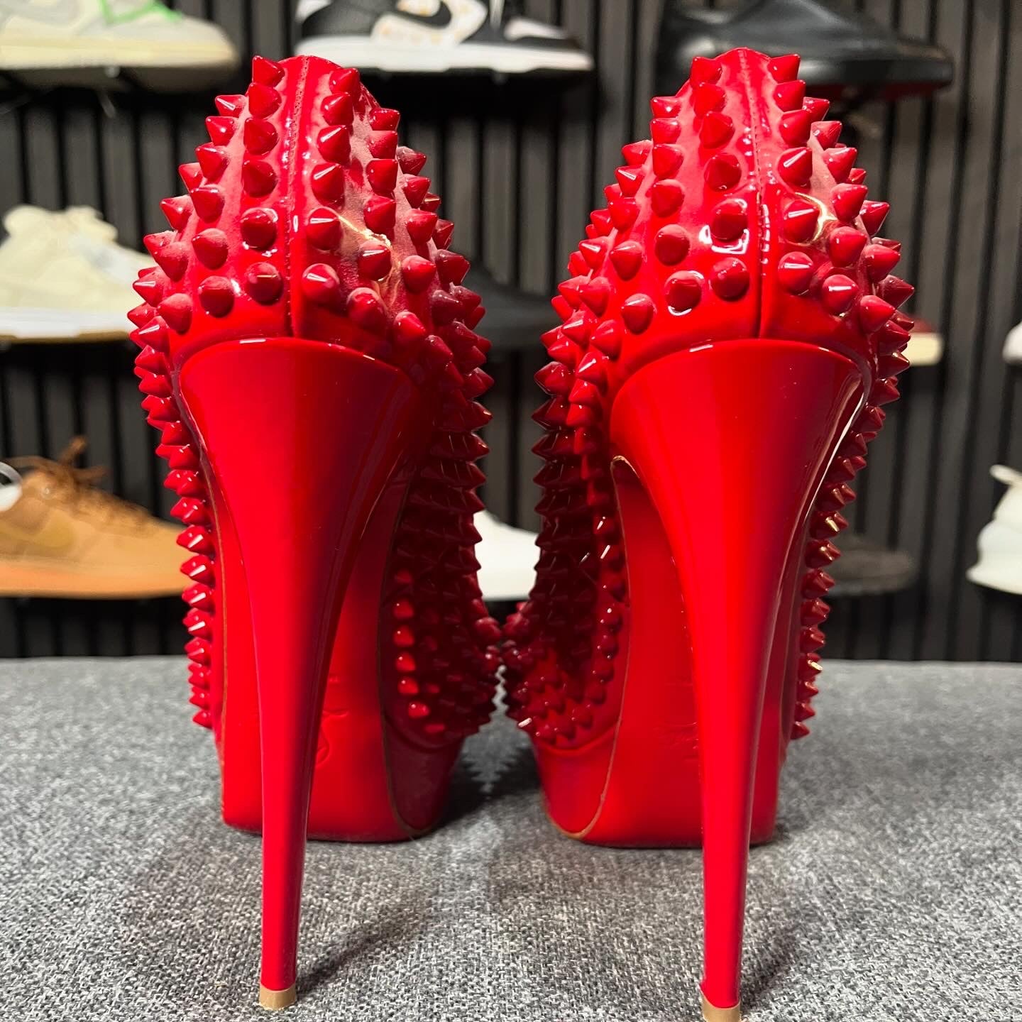 Christian Louboutin Lady Peep Spike Heels Red UK4 EU37 Soled